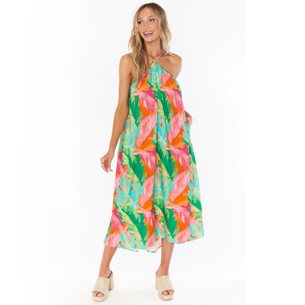 Show Me Your Mumu Lexington Midi Dress in Tropical Palm Sz M NW Defects
